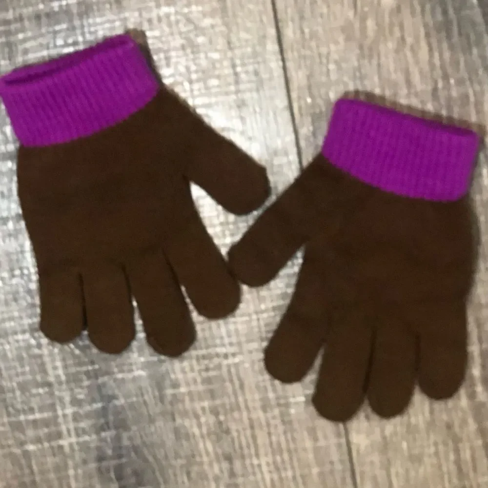ty Kids Mittens Size For Toddlers Brown and Purple Mittens with Monkey Design